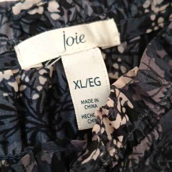 Joie Ruffle Sleeveless Baltic Print Floral Print Gray Blouse - Picture 4 of 6